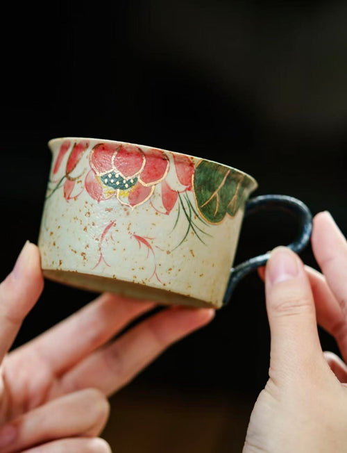 Firestone Red Hand-Painted Koi & Lotus Ceramic Coffee/Tea Cup