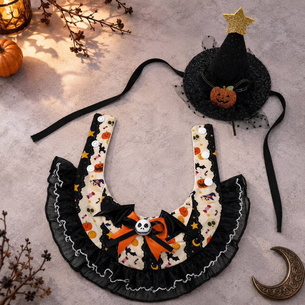 Cute Halloween Witch Dog Costume, Bib and Hat Set