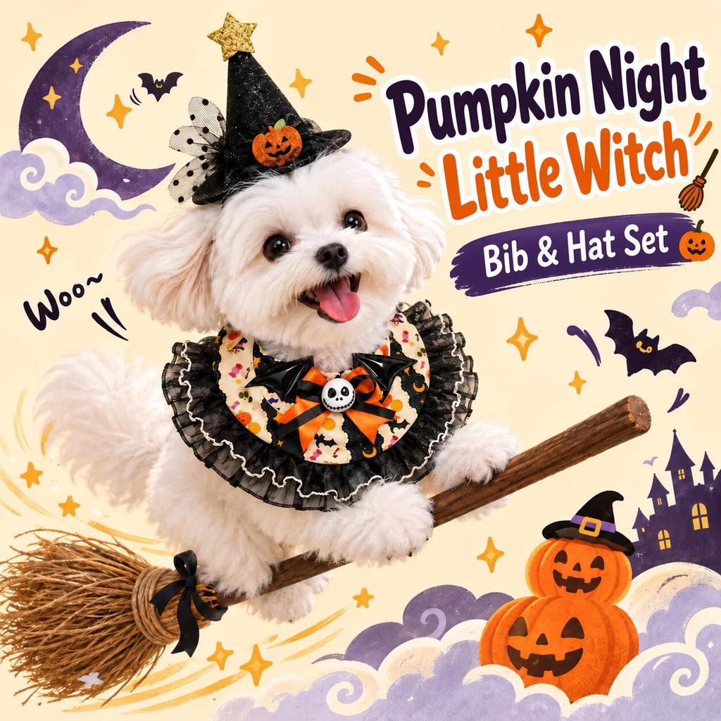 Cute Halloween Witch Dog Costume, Bib and Hat Set