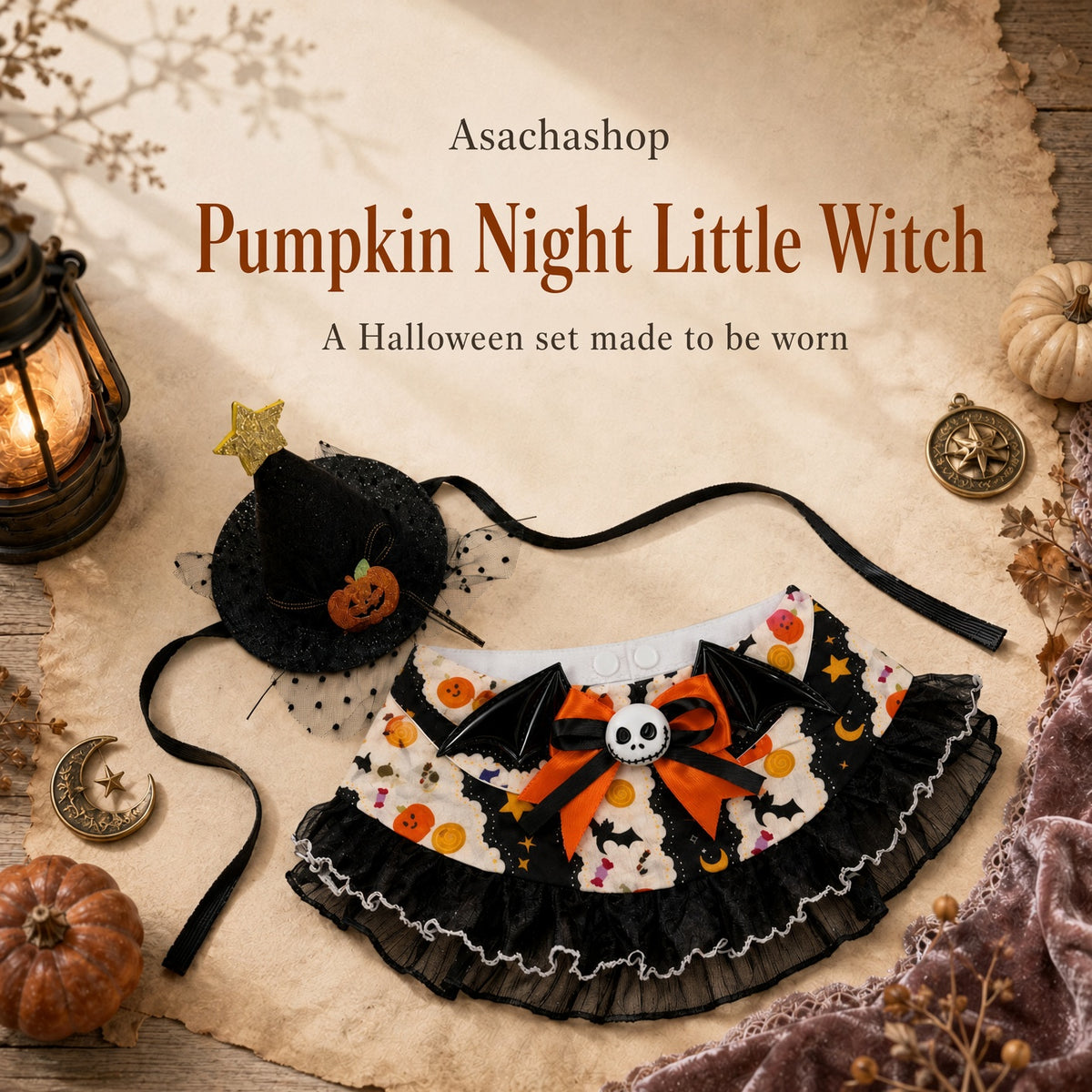 Cute Halloween Witch Dog Costume, Bib and Hat Set